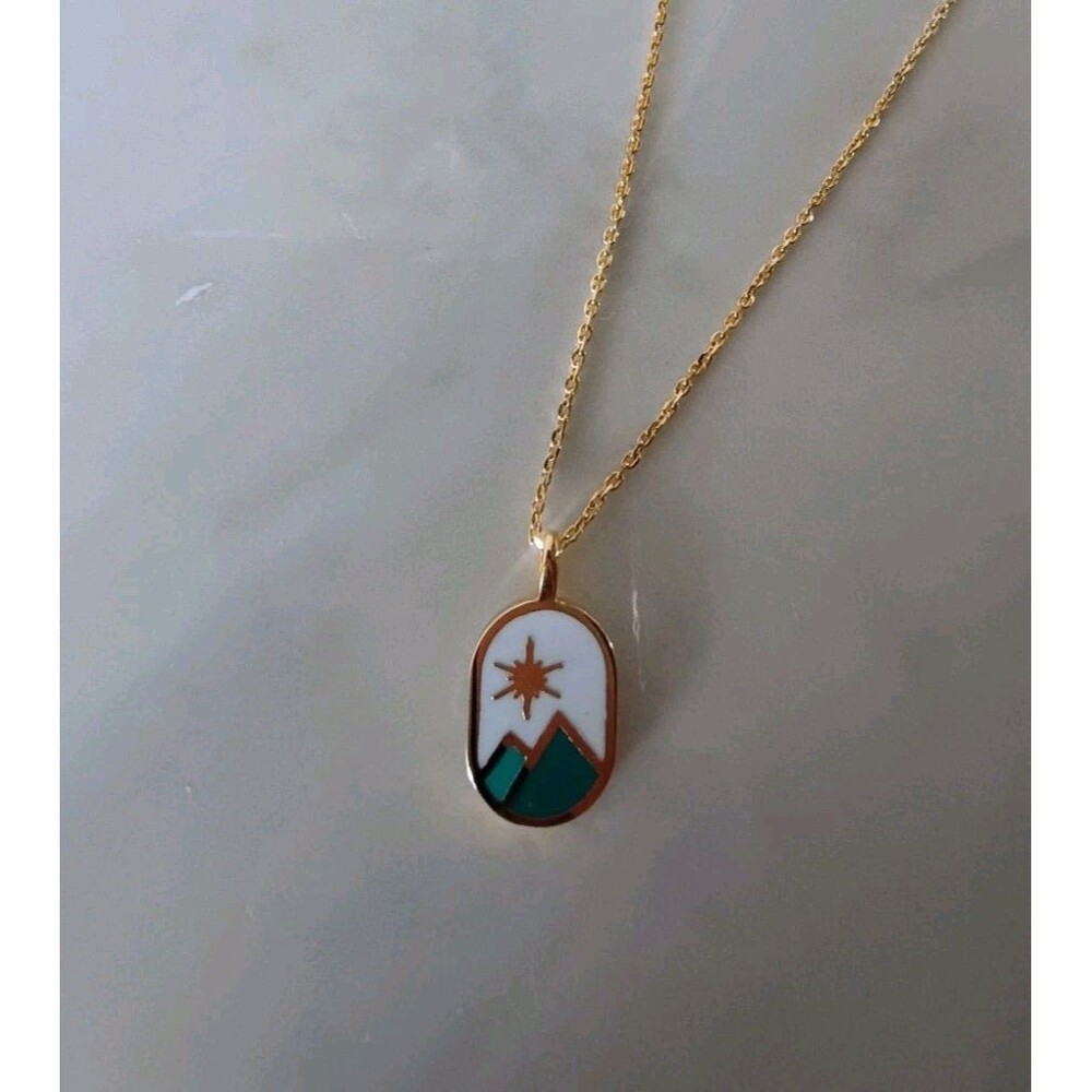 Peaks and Valleys Minimalist Pendant Necklace Gold Tone Enamel
